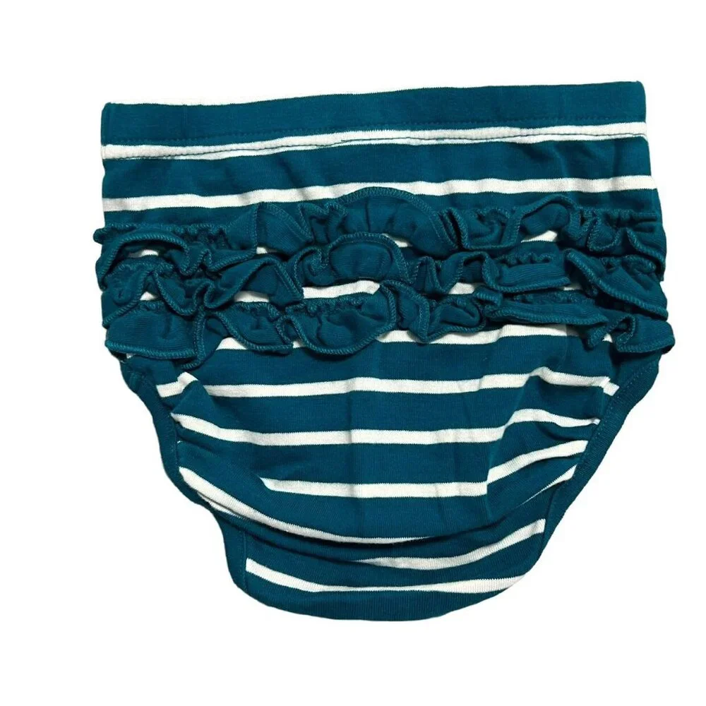 Hanna Andersson Sz 90 (3T) Teal Striped Dress & Bloomers